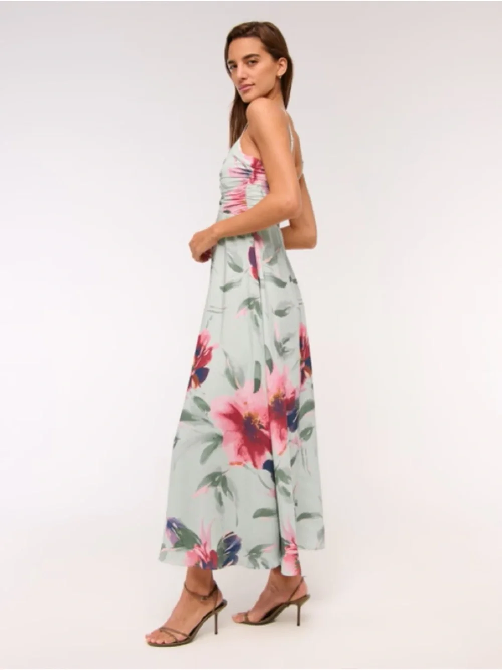 Abercrombie & Fitch Bra-Free Hardware Maxi Dress Mint Green Floral NWT